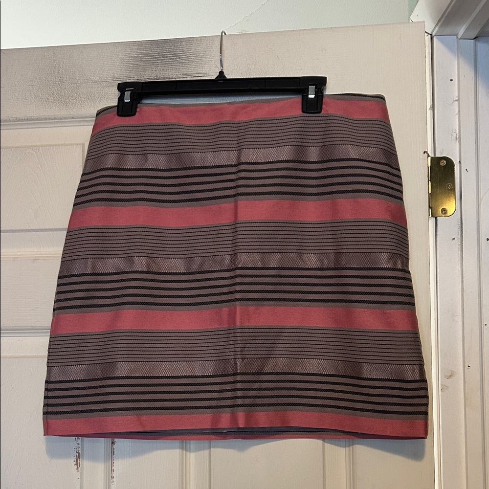 Loft Striped Straight Skirt in coral pink and brown Size 12 Petite